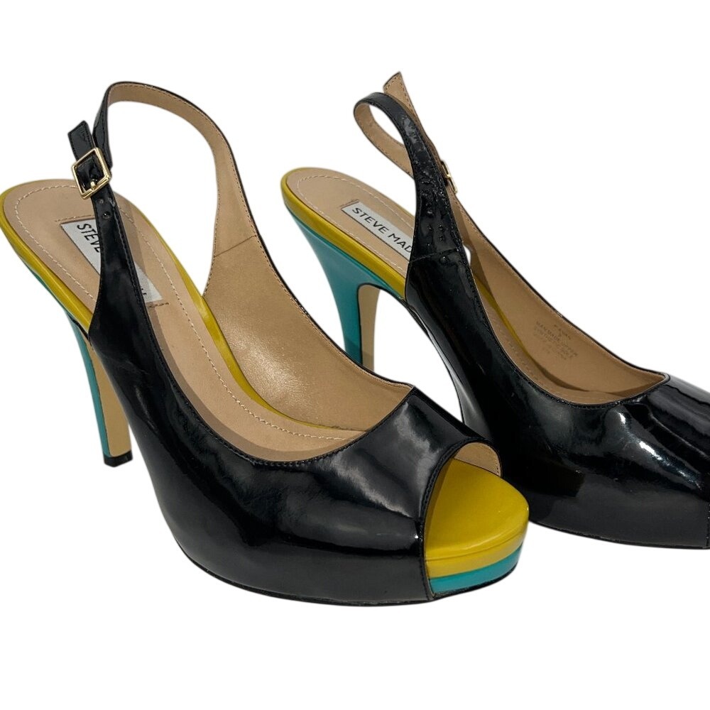 Steve Madden P-Evan Colorful Patent Leather Slingback High Heel Size 9 Y2K